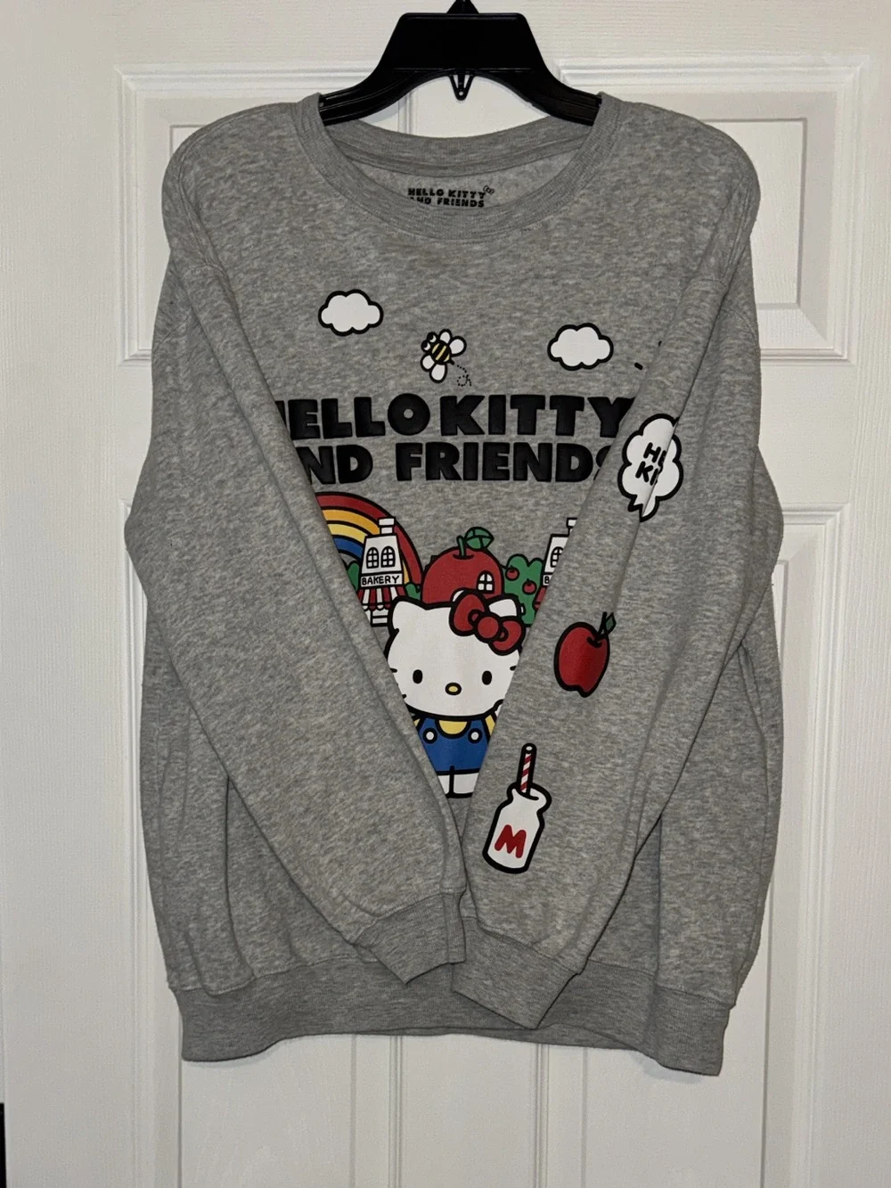 Sanrio- Hello Kitty Light Gray Pullover with Black Logo design front and back - Picture 2 of 4